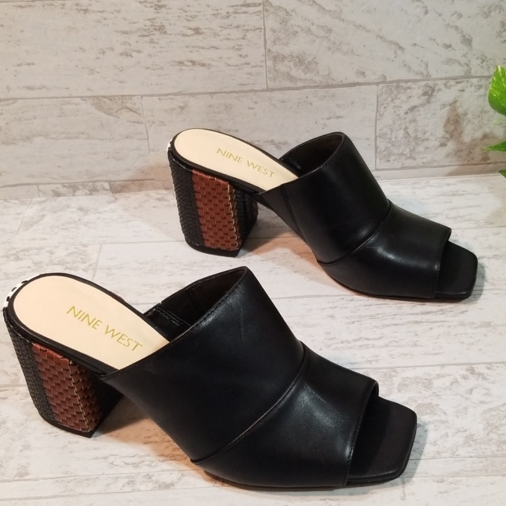 Nine West Black Chunky Weaved Heel Sz 6 1/2M